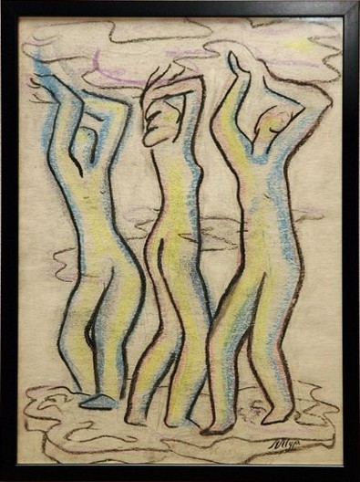 Dance in Blue Ink and pastel on paper, 17x13 inches, 1993, LM-4012