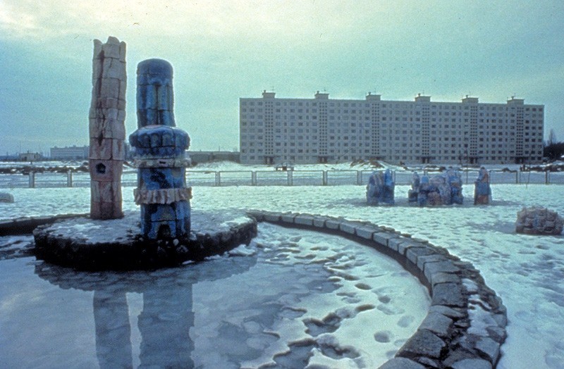Ocean ceramic, enamel, 15'H, 1976, outside kindergarten #130, Vinogradar Living Area, Kyiv, Ukraine, 1976