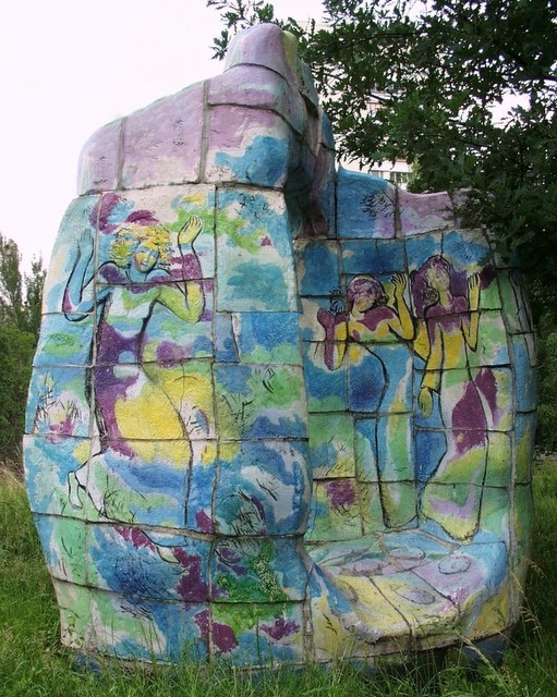 Hey, the Swans are Flying , after Ukrainian folk song Ceramic, glazes, 19'H, Vinogradar Living Area, Kyiv, Ukraine, 1988