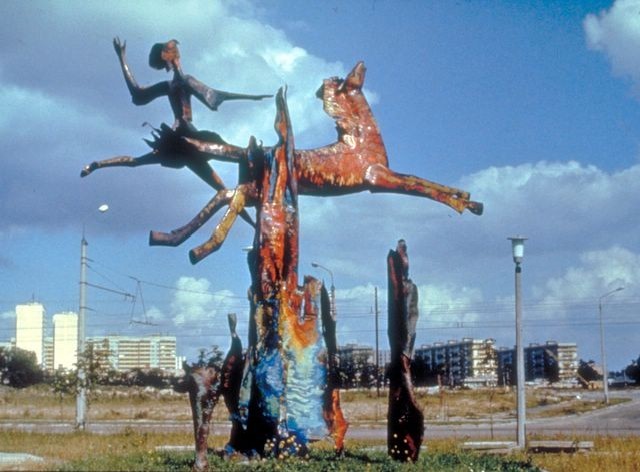 Together through the Flame (Human and Nature) Copper sheets and fired enamel, 21'H, 1978, Vinogradar, Kyiv, Ukraine, 1978